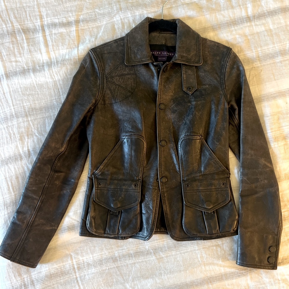 Ralph Lauren Purple Label distressed leather jacket Size 4.